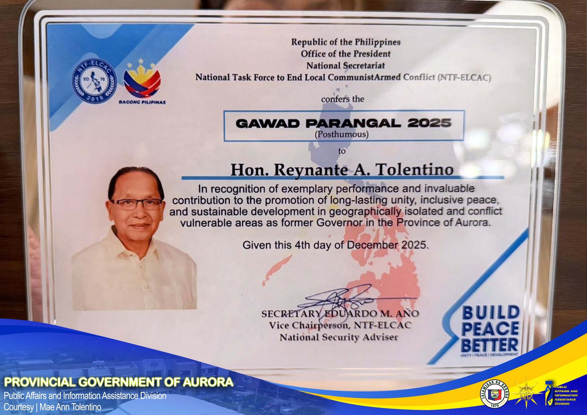 Late Aurora governor awarded posthumously by OPAPRU