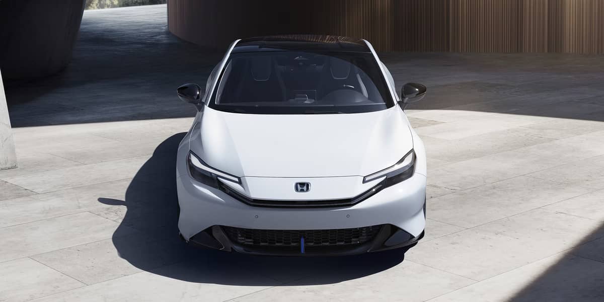 FRONT view of the new Prelude shows the hybrid coupe in its clean, modern form.