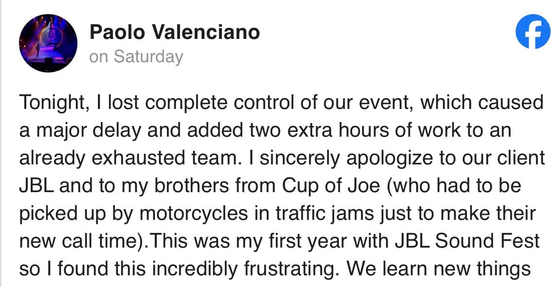 Paolo Valencianos Fb post