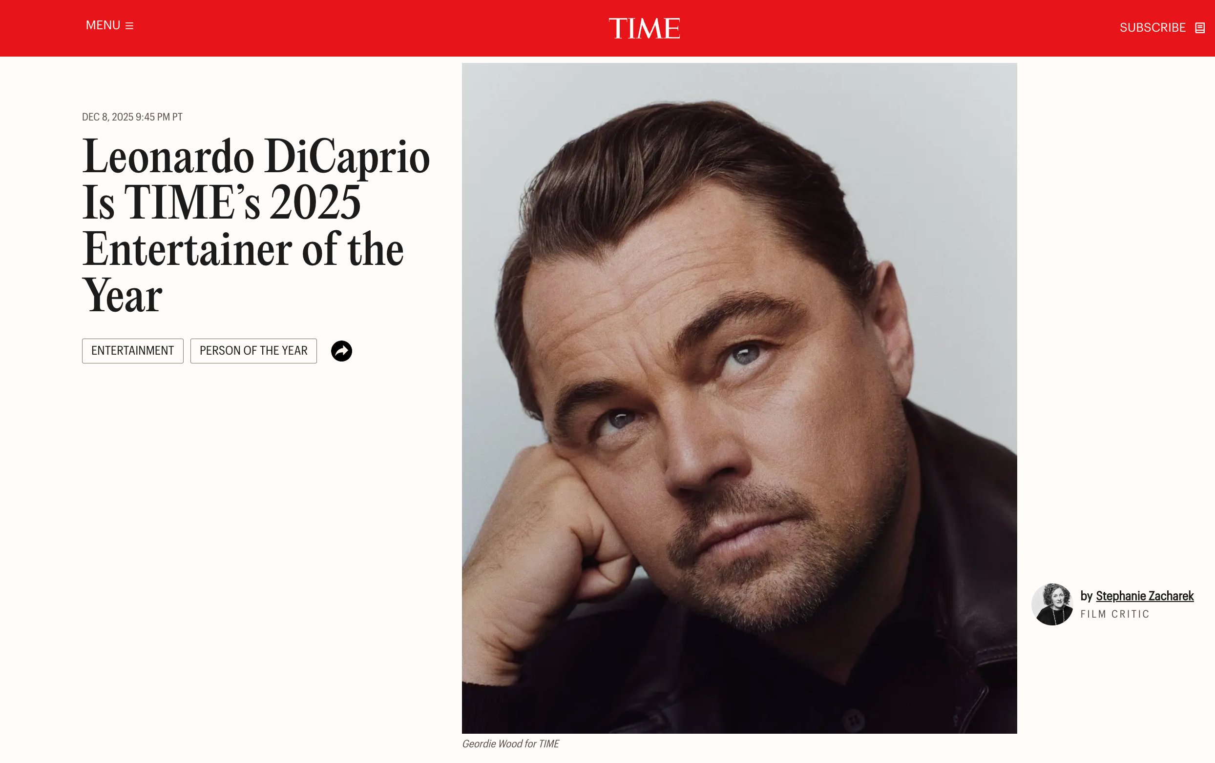 Another battle won: Time names DiCaprio as Entertainer of the Year