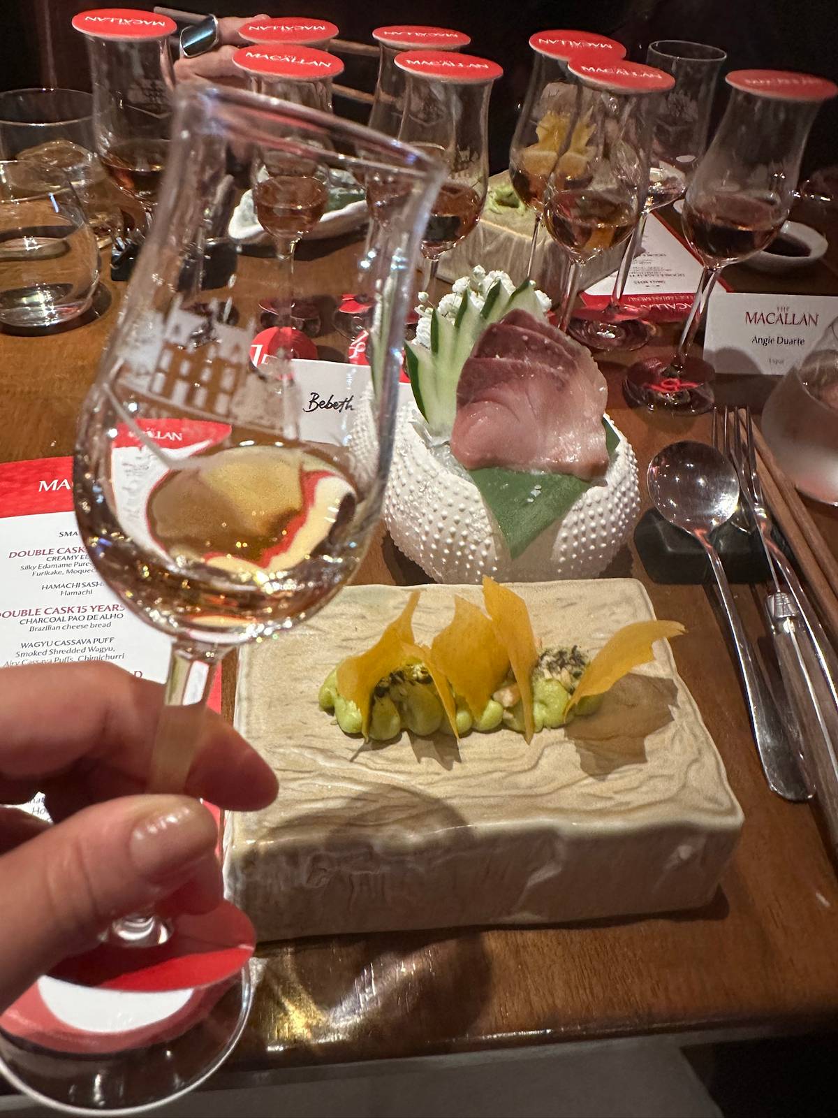 CREAMY Edamame and Hamachi Sashimi complement the flavor notes of the Macallan Double Cask 12 years old.