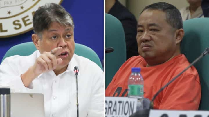 SENATE Committee on Agriculture, Food and Agrarian Reform chairperson Senator Francis Pangilinan (left) has cited Chinese national Shi Chaoqun for contempt Wednesday after he was accused of repeatedly lying during a hearing on agricultural smuggling.