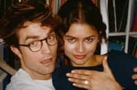 Robert Pattinson and Zendaya pose as their characters, Emma Harwood and Charlie Thompson, for A24’s The Drama. — A24
