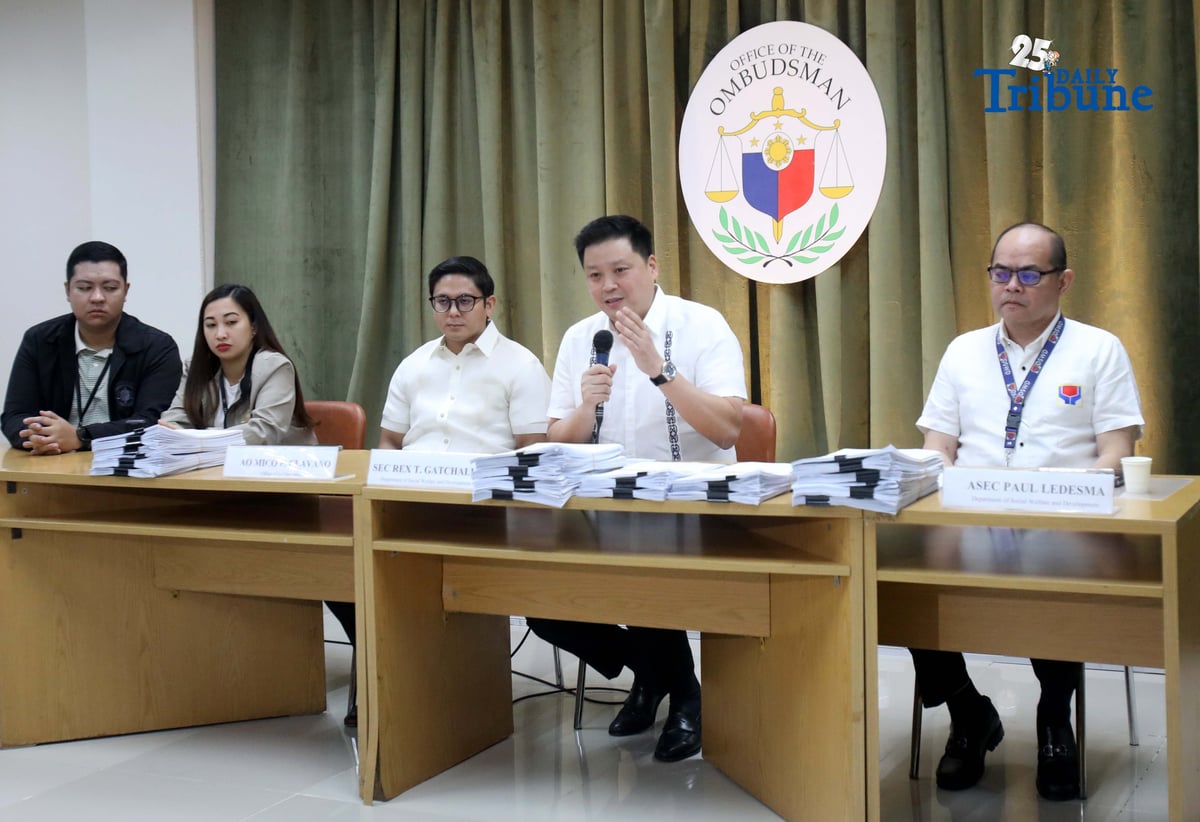 (December 11 2025) The Department of Social Welfare and Development (DSWD) Sec. Rex Gatchalian filed criminal cases before the Ombudsman with Ombudsman spox Mico Clavano, against local officials involved in the anomalies behind the cash aid under the Assistance to Individuals in Crisis Situation (AICS) in Iloilo City, on Thursday December 11 2025. the local officials were reported to have cut the cash aids granted to individuals already in crisis. Photo/Analy Labor