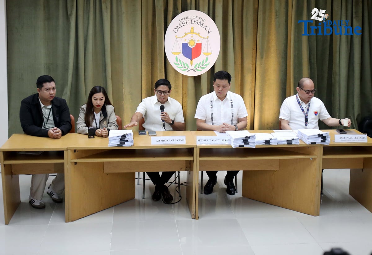 (December 11 2025) The Department of Social Welfare and Development (DSWD) Sec. Rex Gatchalian filed criminal cases before the Ombudsman with Ombudsman spox Mico Clavano, against local officials involved in the anomalies behind the cash aid under the Assistance to Individuals in Crisis Situation (AICS) in Iloilo City, on Thursday December 11 2025. the local officials were reported to have cut the cash aids granted to individuals already in crisis. Photo/Analy Labor