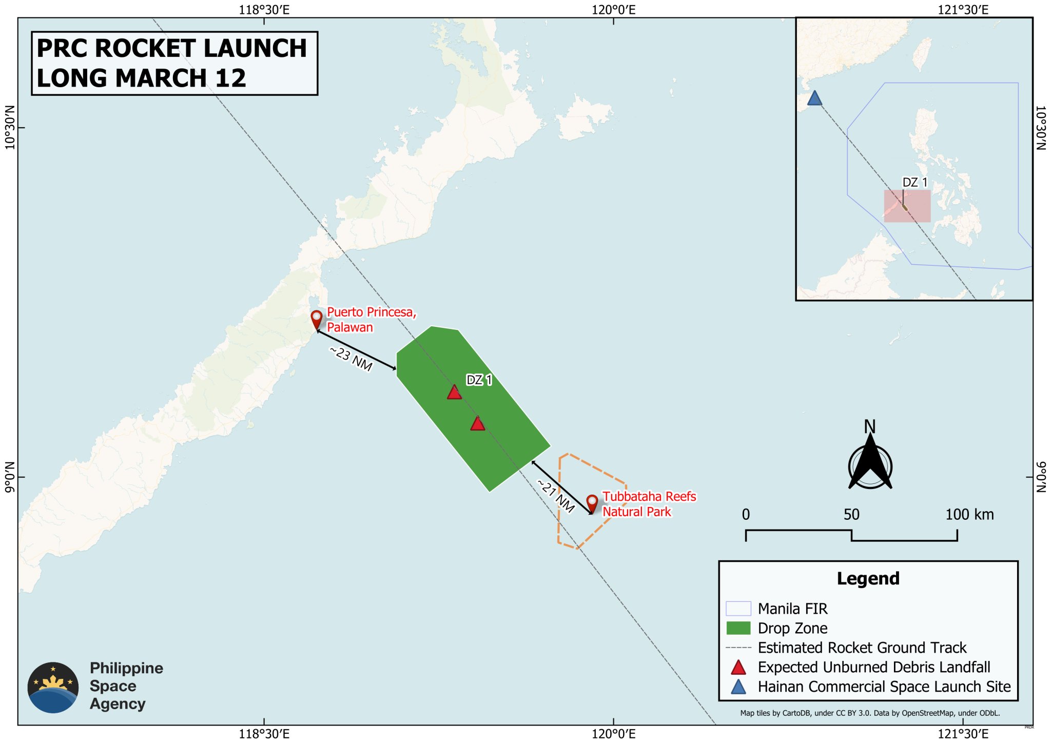 PhilSA: Chinese rocket debris possibly fell near Palawan, Tubbataha Reefs
