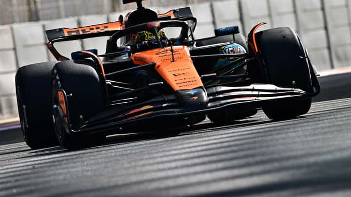 TESTING at Yas Marina, McLaren’s Lando Norris pushes through laps during the Pirelli session.