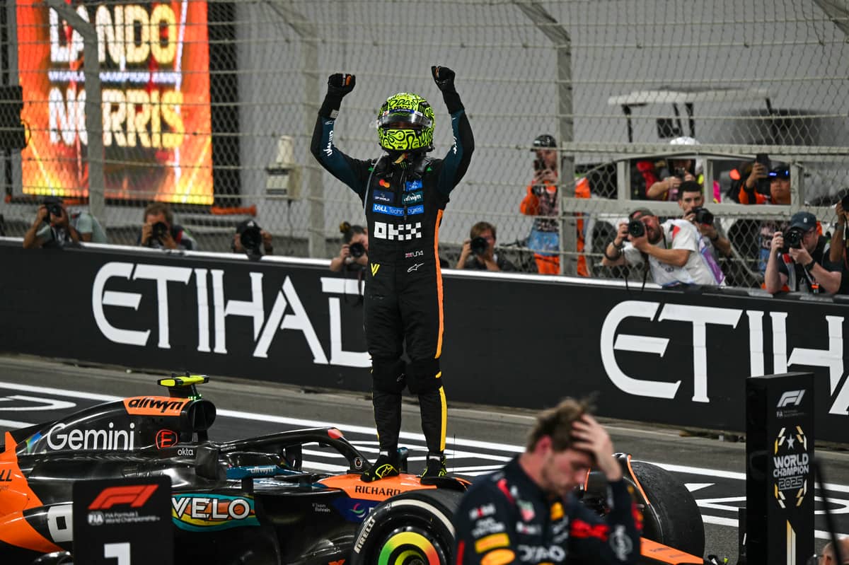 CELEBRATING his world championship, McLaren’s Lando Norris savors the moment after the Abu Dhabi Grand Prix.