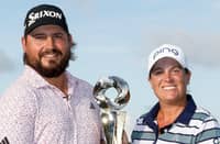 ANDREW Novak and Lauren Coughlin celebrate after winning the PGA and LPGA Grant Thornton Invitational pairs tournament at the Tiburon Golf Club in Florida.