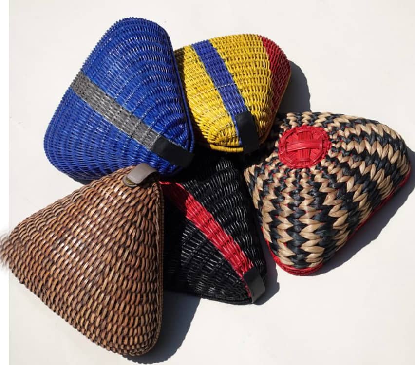 ZACARIAS 1925 x Nazareno_Lichauco Saddler Bag in had-woven chaircane with canvas, leather and rope. Made at the S.C.Vizcarra Workshop  Zacarias 1925 Mini Tri in hand-woven wicker with leather details.