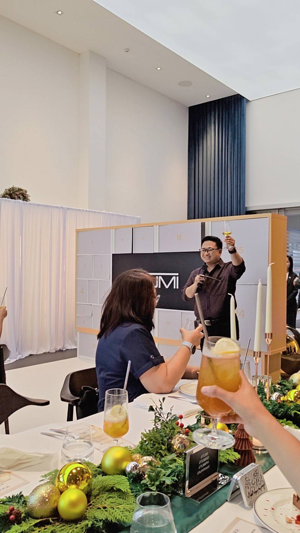 REGINALD de Vera, Tumi’s general brand development manager, raises a toast in celebration of the holidays and Tumi’s 50 years of craftsmanship.