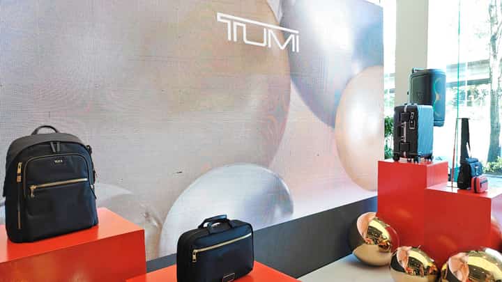 TUMI bags displayed during the event, showcasing the brand’s stylish and functional designs perfect for holiday travel.