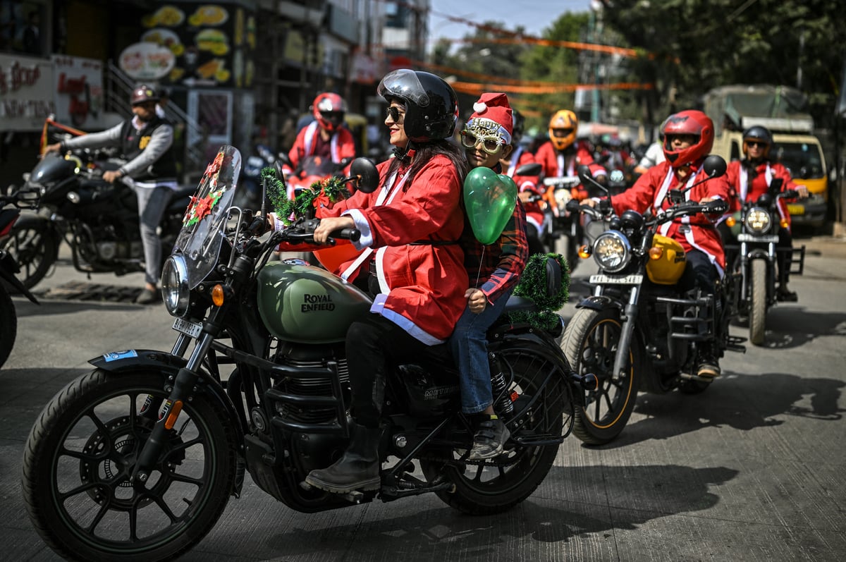 MOTORCYCLISTS dressed as Santa Claus