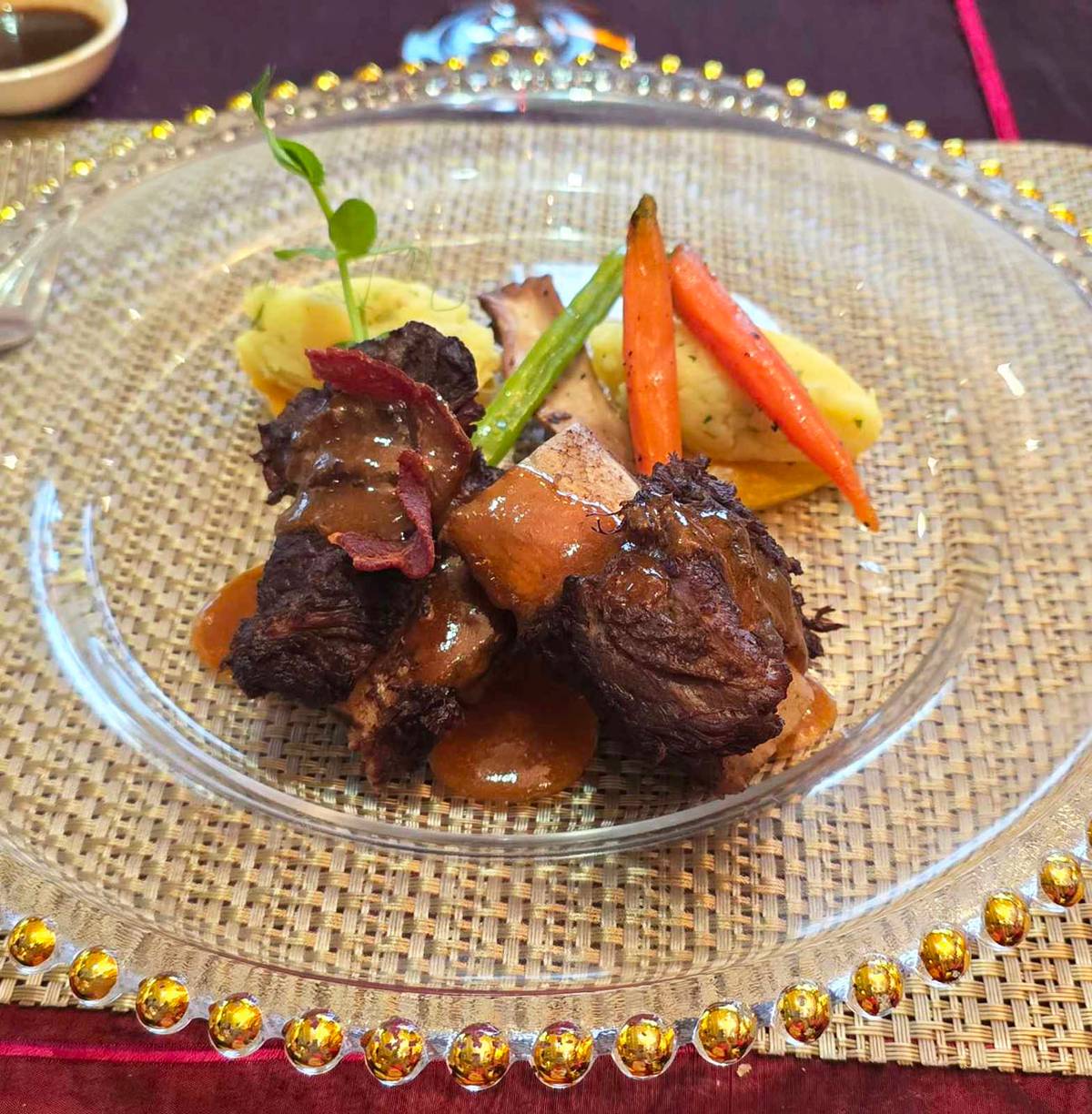 SLOW-braised beef short ribs bourguignon.