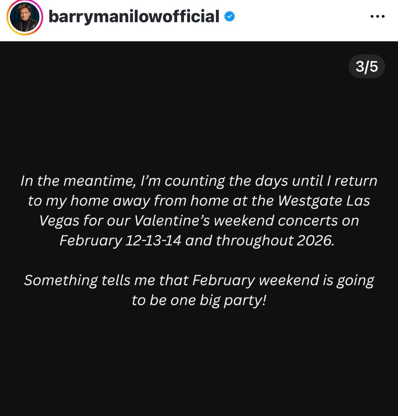 Barry Manilow’s official statement posted on his Instagram.