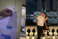 Vinz Jimenez (left) and Lean De Guzman (right) during happier times, alongside a screenshot of the messages that revealed her alleged infidelity.