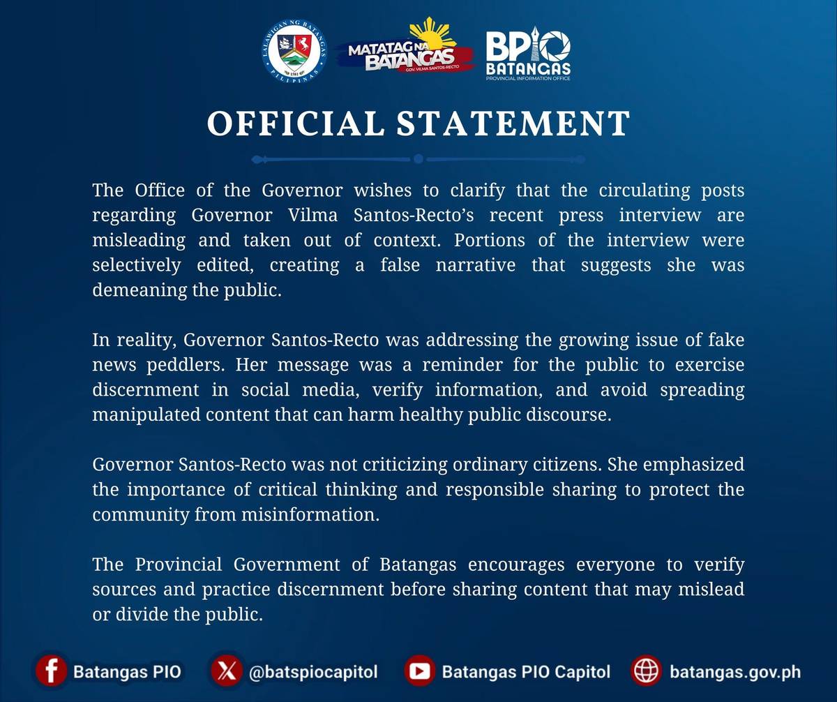 Batangas BPIO official statement