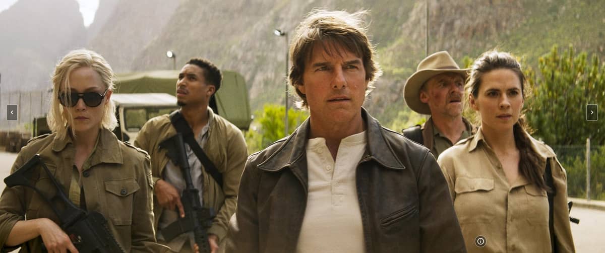 TOM Cruise, Simon Pegg, Hayley Atwell, Pom Klementieff, and Greg Tarzan Davis in ‘Mission Impossible-The Final Reckoning.’