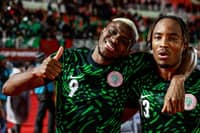 NIGERIA forward Victor Osimhen (left) celebrating with defender Bruno Onyemaechi after the 3-2 Africa Cup of Nations Group C win over Tunisia at Fes Stadium in Fes on Dec 27, 2025.