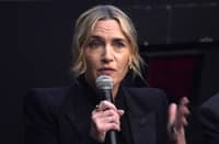 Kate Winslet speaks during the "Goodbye June" BAFTA screening at Park Avenue screening room on December 10, 2025 in New York City.