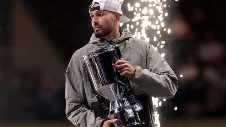 NICK Kyrgios celebrates after beating Aryna Sabalenka in the ‘Battle of the Sexes’ in Dubai on Sunday.
