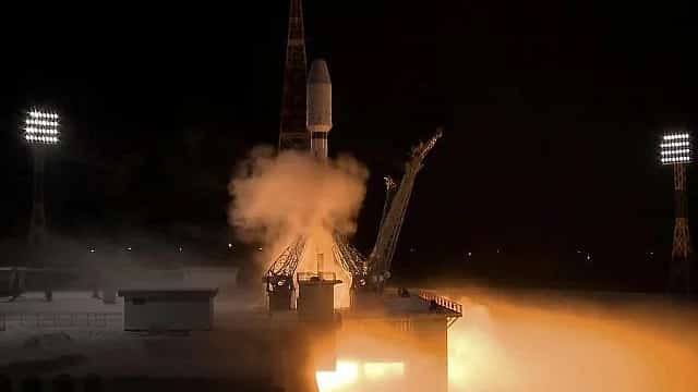 IN this screen grab from a live broadcast run by the Russian space agency Roscosmos on December 28, 2025, a Soyuz-2.1b rocket booster with a number of satellites, including from Iran, blasts off from the Vostochny cosmodrom, in the far eastern region of Amur.