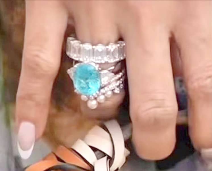 HEART Evangelista’s paraíba tourmaline ring.