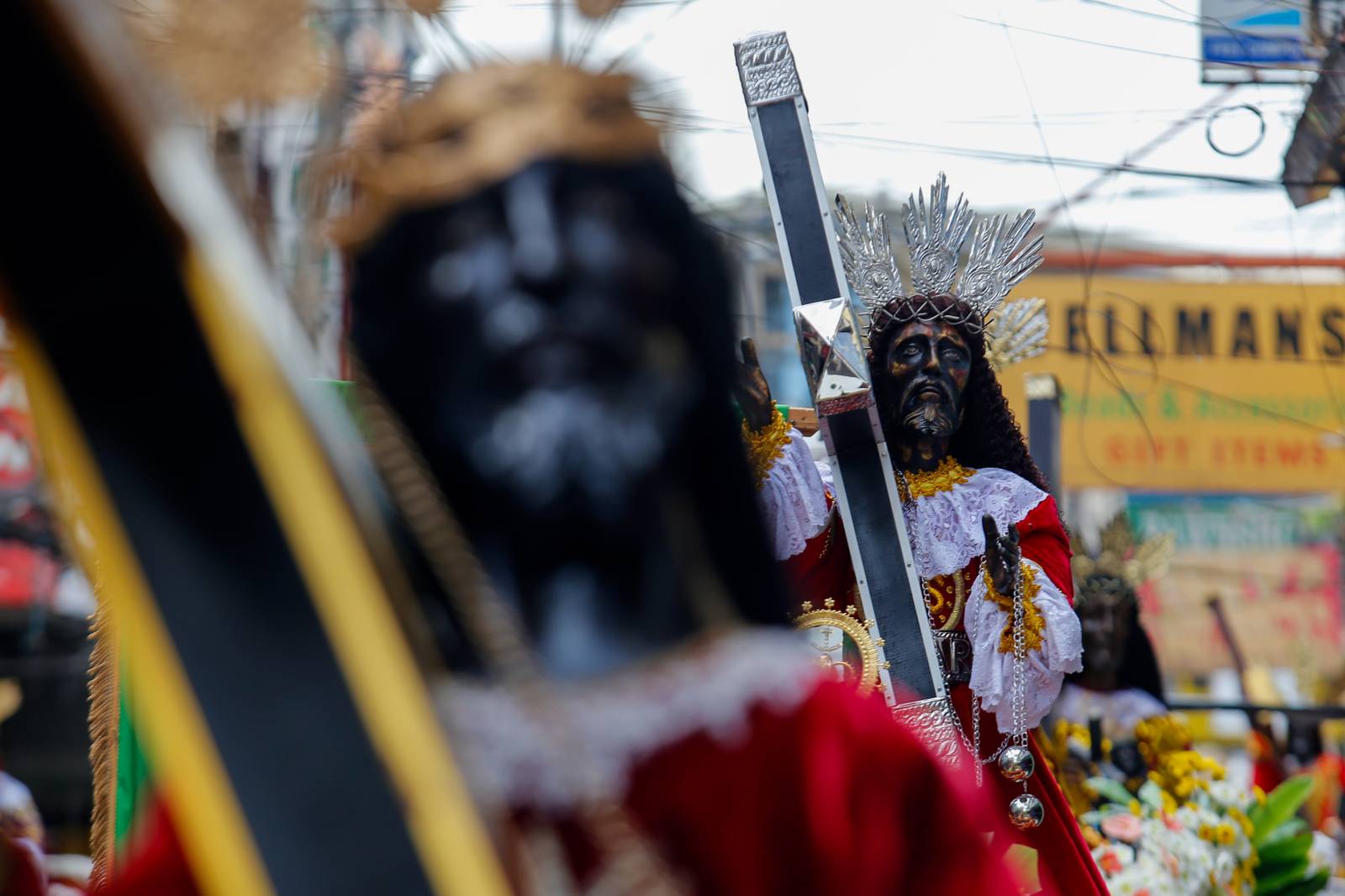 Catholic devotees start lining up with their replica of Jesus Nazareno along designated streets in Quiapo, Manila, on the morning of 03 January 2025. The blessing of the replica, which will take place in the afternoon, is expected to draw thousands of devotees.
