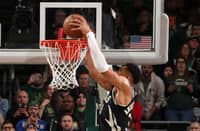 GIANNIS Antetokounmpo delivers the game-winning dunk that lifted the Milwaukee Bucks to a 122-121 win over the Charlotte Hornets in the NBA regular season.