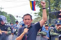 House Deputy Minority Leader and ACT Teachers Party-List Rep. Antonio Tinio at the protest action condemning the US attack on Venezuela and the kidnapping of Venezulean Pres. Nicolas Maduro and his wife by US forces.