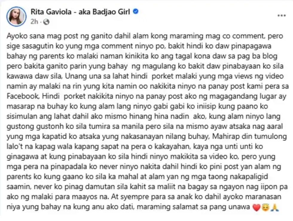 Rita Gaviolas long post on FB