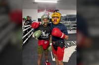 WORLD champion Pedro Taduran (left) gets quality sparring from Filipino-American featherweight Joshapat Navarro in Las Vegas.