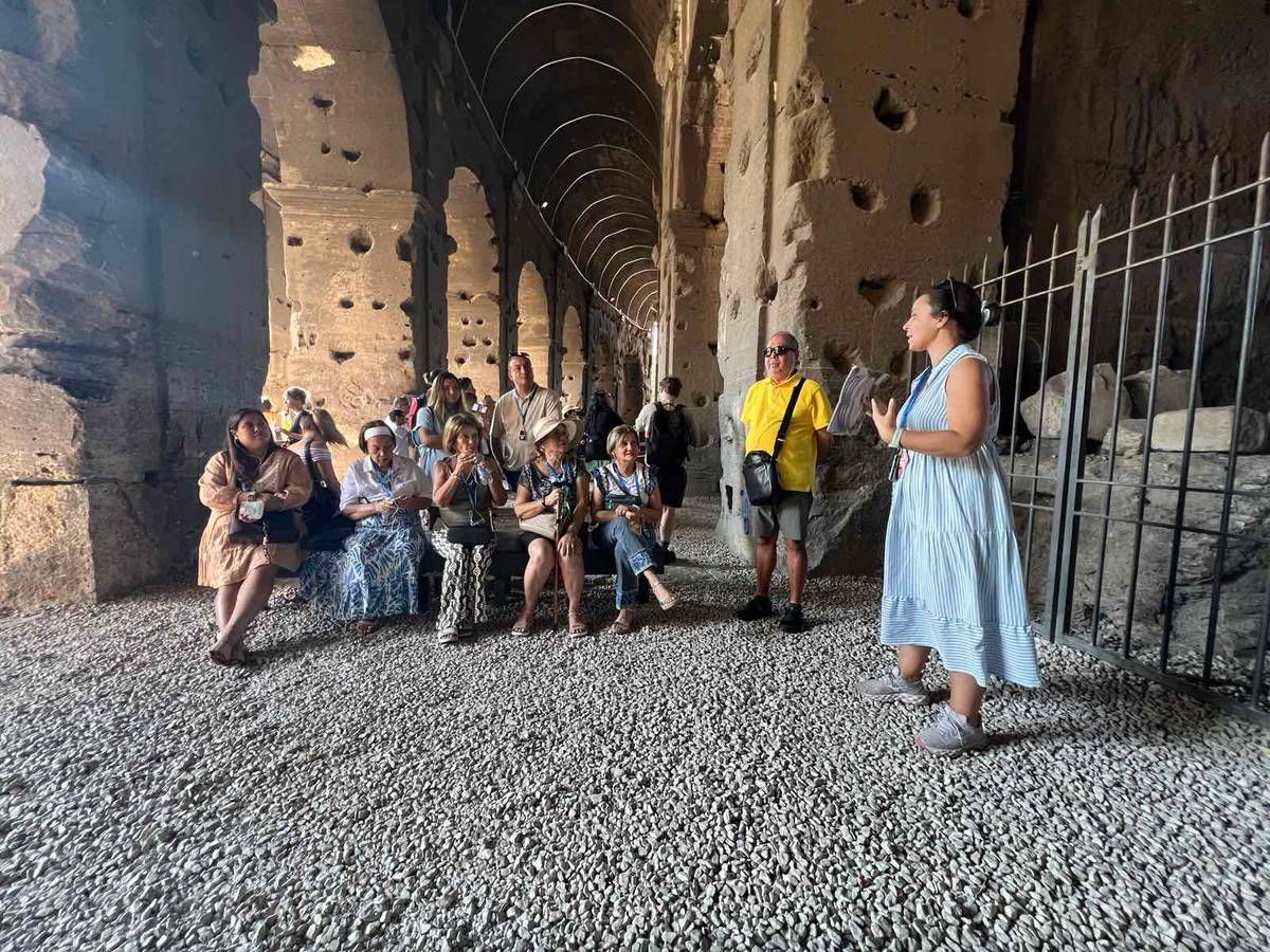 A TOUR guide explains the hypogeum to our travelling group.