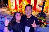 NEWS personality Jiggy Manicad with wife Marnie Manicad gets a picture with Poon Nazareno during the Pahalik.