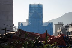 China church scaffolded,  members arrested