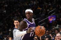 Dennis Schroder #17 of the Sacramento Kings dribbles the ball during the game against the Golden State Warriors on January 9, 2026 at Chase Center in San Francisco, California.