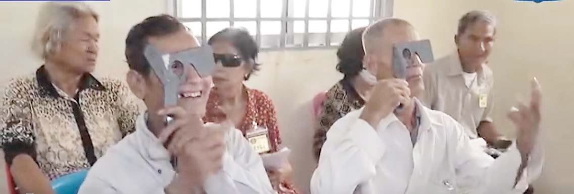 THOUSANDS were treated by Tzu Chi Eye Center volunteer doctors in 2025. (From
left) At the Zambales medical mission; a senior’s glaucoma is examined; patients in
Cambodia; and beneficiaries at their house renovated by TCEC volunteers.