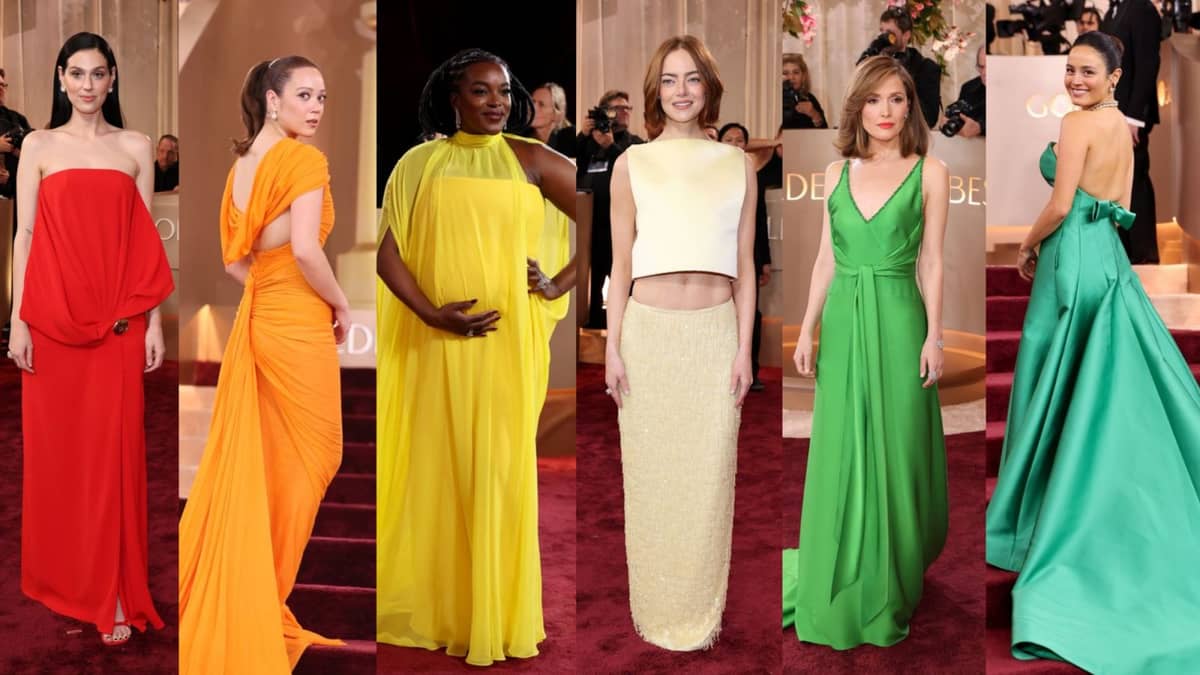 BOLD, BRIGHT and LIGHT MONOTONES (Top, left to right) Eva Victore in Loewe, Laufey in Balenciaga, Wunmi Mosaku in Matthew Reisman and Messika, Emma Stone in Louis Vuitton, Rose Byrne in Chanel, and Chase Sui Wonders in custom Balenciaga. | AFP