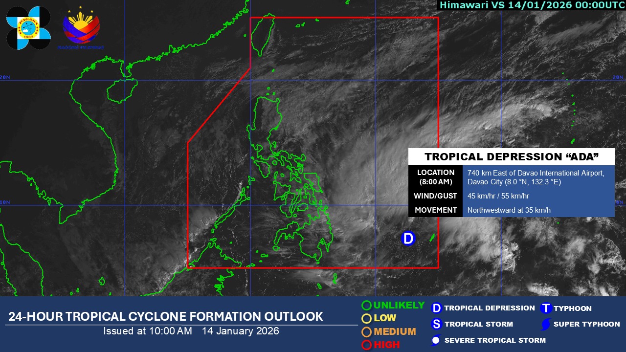 Tropical Depression Ada threatens Eastern Visayas, Bicol