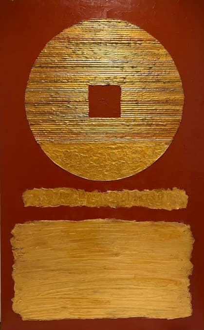 ‘WEALTH and joy,’ Mixed Media on Canvas, 160 cm x 100 cm, 2023 - 2026.
