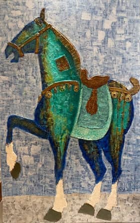 ‘BOUNTIFUL conquest,’ mixed media on canvas, 160 cm x 100 cm, 2023-2026.