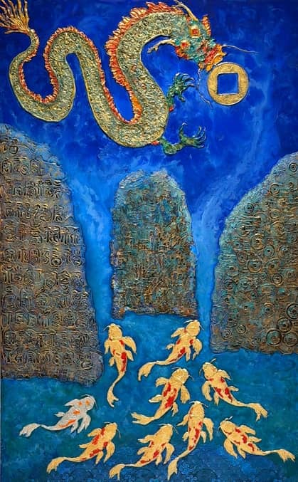 ‘MYSTICAL transformation,’ mixed media on canvas, 160 cm x 100 cm, 2023-2026.