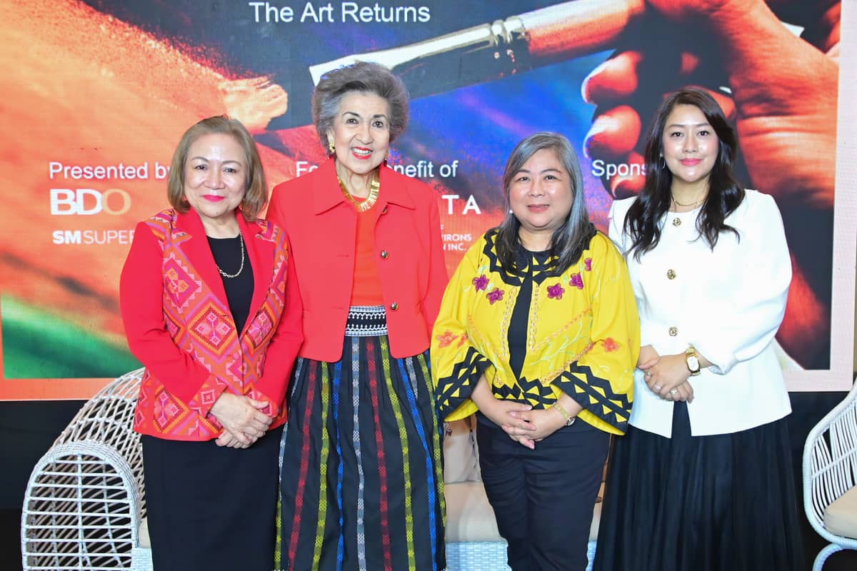 (L-R) Airspeed Chairperson Rosemarie Rafael, Zonta Club of Makati and Environs past president, art collector, and advocate Maritess M. Pineda, BDO First Vice President and Head of Sustainability Office Marla Alvarez, and SM Aura Assistant Vice President for Marketing Marga Mendoza-Catalan during the launch of Sining Filipina