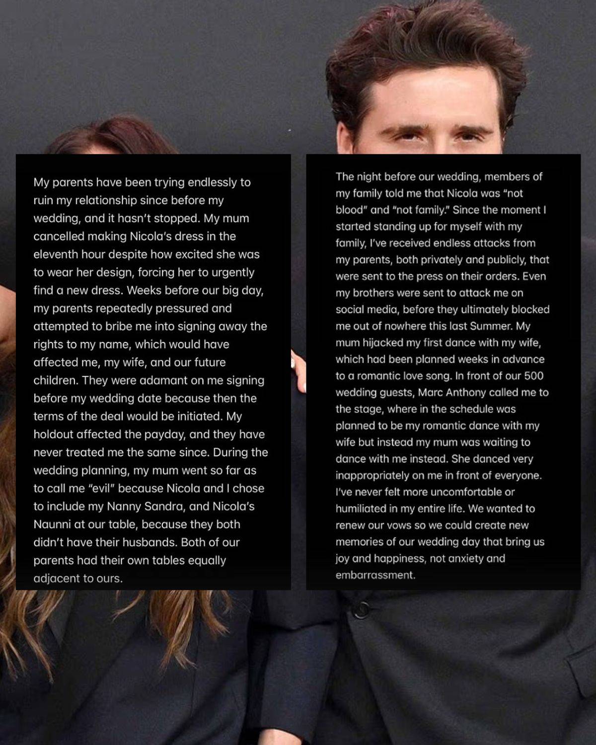 Statement from brooklynpeltzbeckham on Instagram.
