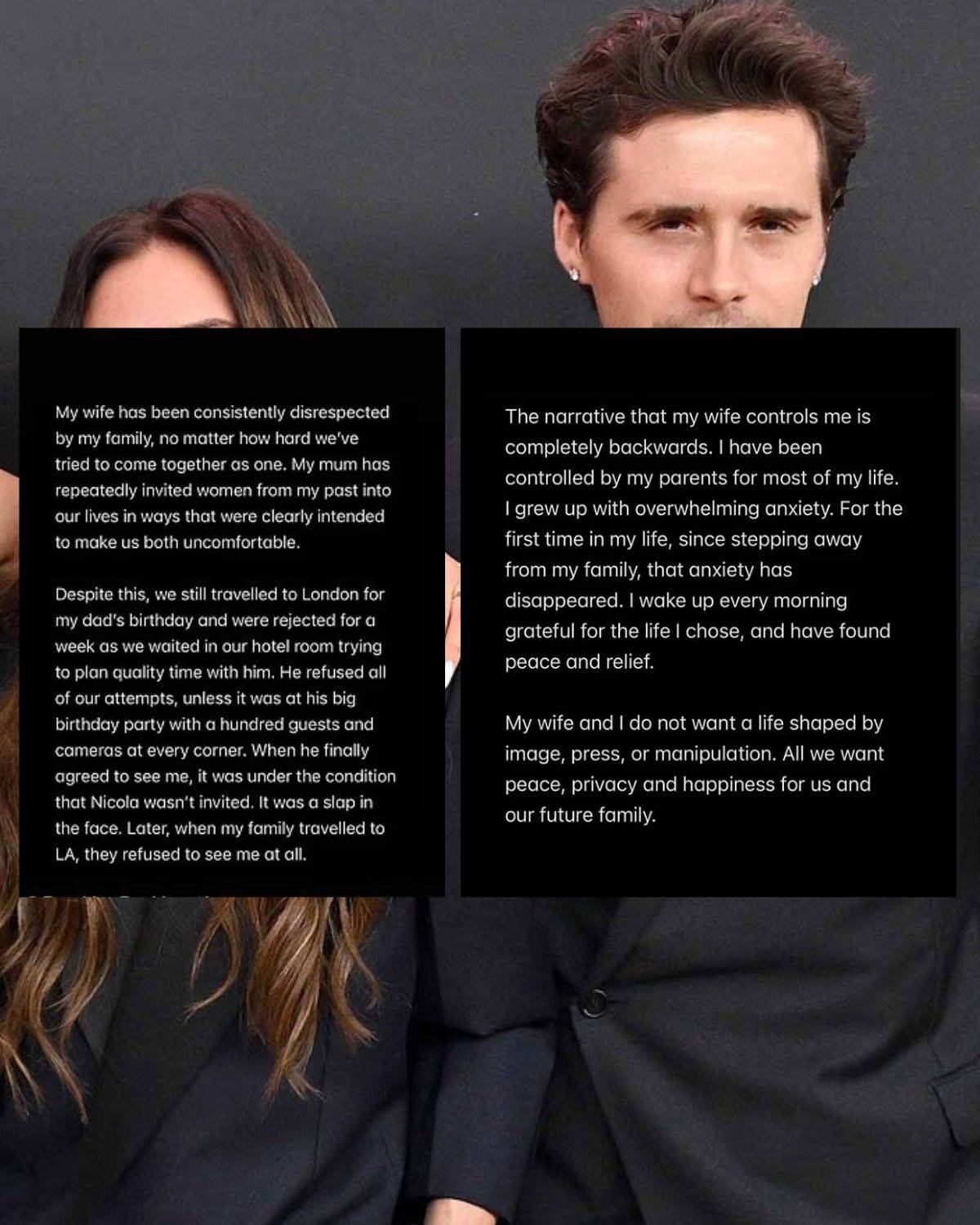 Statement from brooklynpeltzbeckham on Instagram.