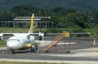 A Cebu Pacific aircraft parked at Bicol International Airport for inspection.