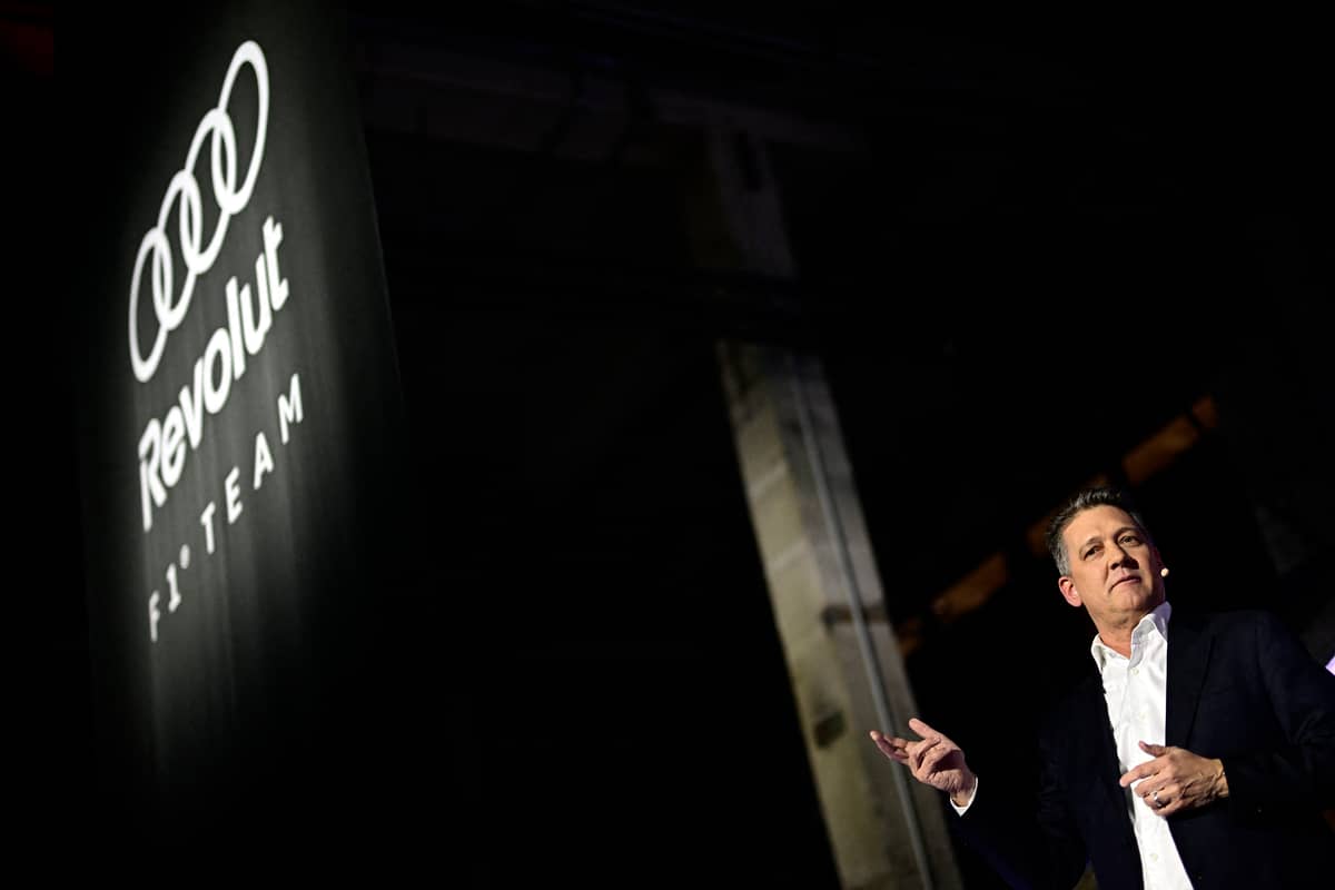 AUDI executive speaks during the unveiling of the brand’s first Formula One car as the manufacturer outlines its entry into the 2026 season.