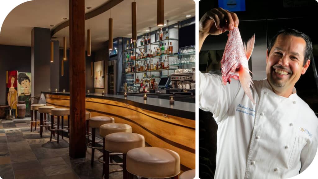 LEFT: A sleek full-service bar adds to the fine-dining experience; Right: Executive Chef Michael Nelson.