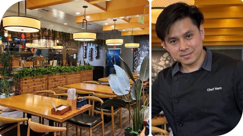 LEFT: Vietnamese and Peruvian flavors and decor come together at this Southern California eatery; Right: Chef-owner Nam Lam.