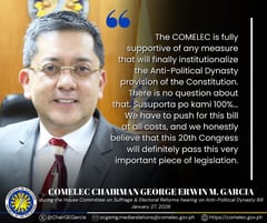 Comelec Chairman Garcia believes anti-dynasty law passage is near
